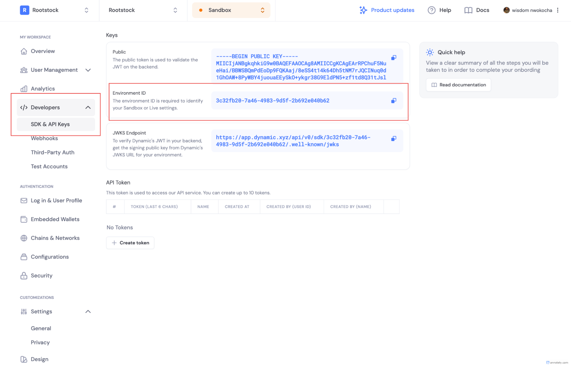 Dynamic.xyz dashboard